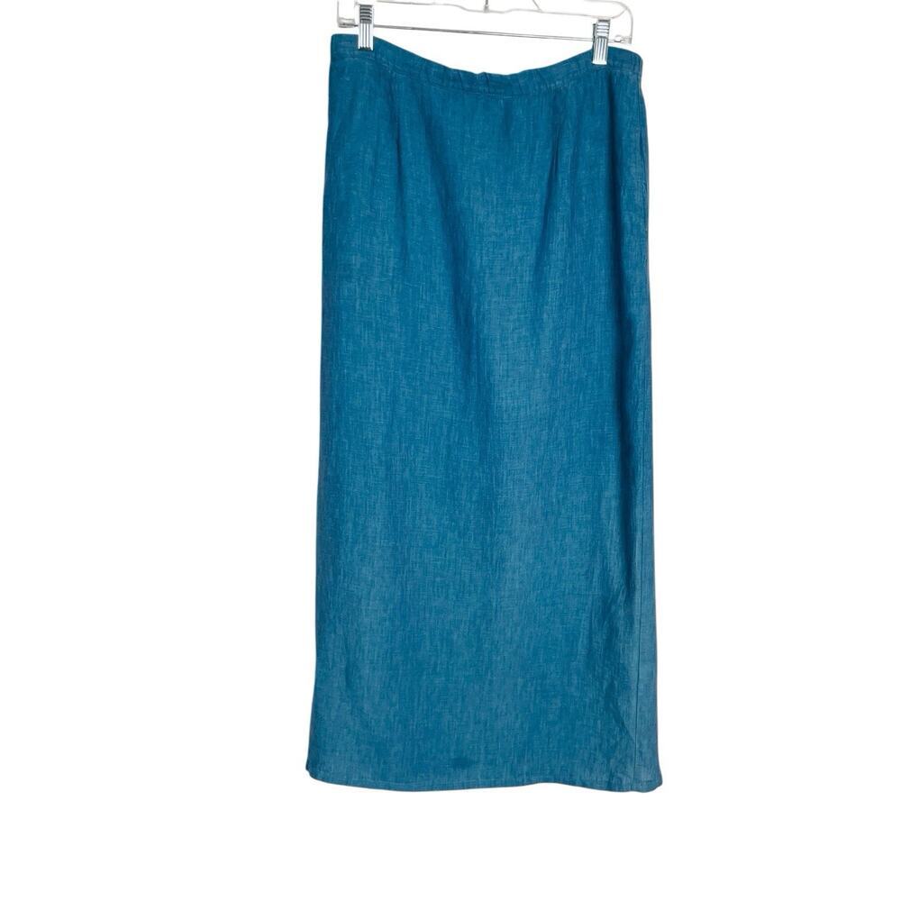Vintage Timbuktu Station 100% Linen Skirt Womens 1/M Blue Pockets Pull On‎ Maxi